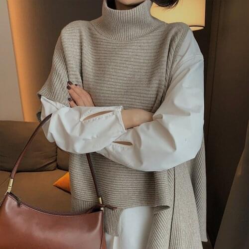 2021 New Designer Women Turtleneck Irregular Pullover Poncho Sweater Tops Female Solid Knitted Shawl Wrap Scarf Cape Accessories