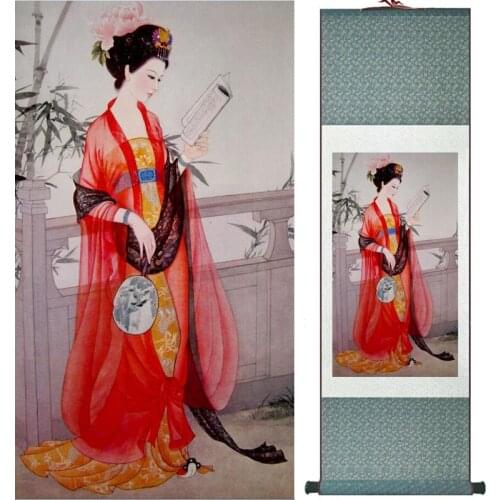 Portrait painting Home Office Decoration Chinese scroll painting women art paintingPrinted painting LTW2017112705
