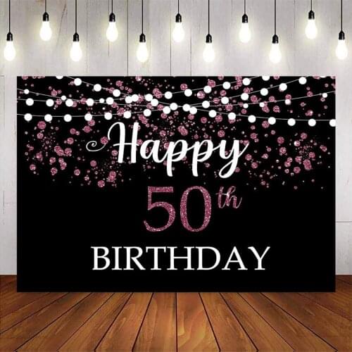 Pink Rose Glitter Shining 50th birthday backdrop light happy fifty birthday party background supplies party decoration props