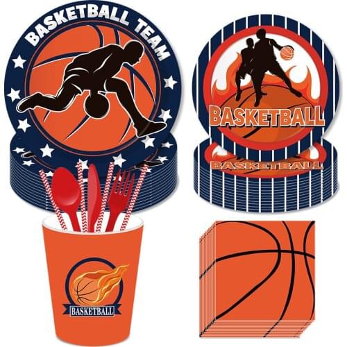 Sports Basketball Dinner Plates Disposable Tableware Sets Party Decorations Kids Sports Theme Happy Birthday Boys Party Favors