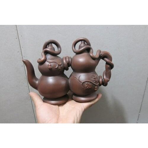 Old Chinese Handcraft Enameled YiXing Zi Sha Clay (Purple stoneware) Teapot ,Calabash Brothers,with mark,Free shipping