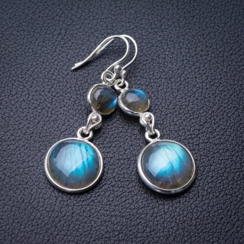 StarGems Natural Blue Fire Labradorite Handmade 925 Sterling Silver Earrings 1.75" E0794