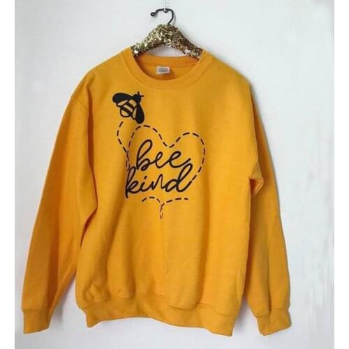Bee Kind Slogan Bees Sweatshirt Crewneck The Bees Honeybee Keeper Grunge Hoodies Heart Printed Bee Kind Pullover Cotton Jumper