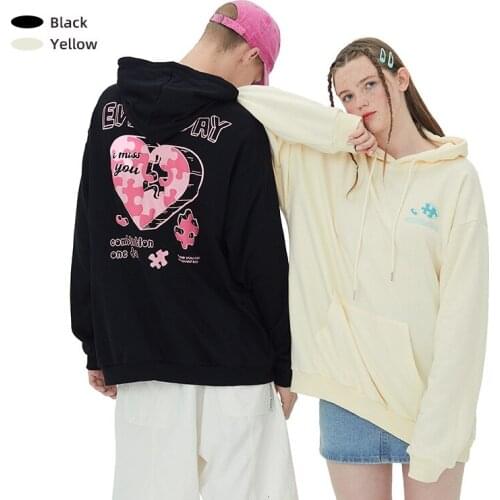 2021 Autumn Love Pattern Foaming Print Hoodie Pullover Men and Women Couple Hooded Sweatshirts Oversized Casual Cotton Tops Coat