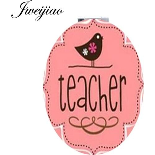 Youhaken 2019 happy teachers day Double diy Sides Oval Beauty Compact moive mirror brid apple first grade teacher Mirrors CT684