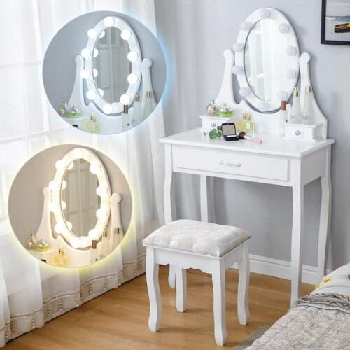 HD Mirror Dressing Table With Stool 2-color LED Light White Bedroom Dresser Bedside Table Furniture 7-15 Days Fast Delivery HWC