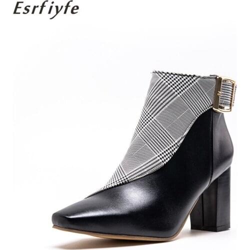 ESRFIYFE 2020 New Women Lace-Up Boots Gingham Ankle Boots High Heels Fashion Pointed Toe Ladies Sexy Shoes Woman Chelsea Boots
