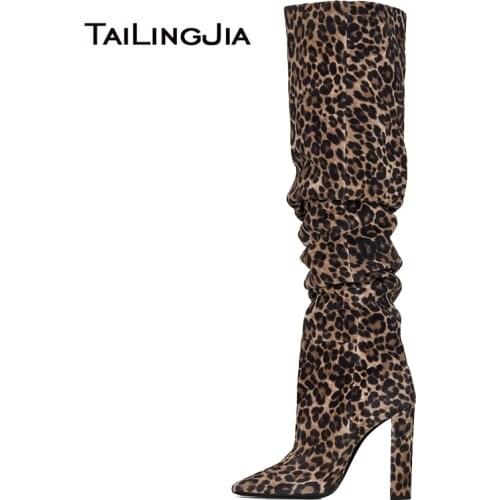 Leopard Over The Knee Boots Women 2020 Black Chunky High Heel Overknee Boots Ladies Slouch Long Boot Winter Shoes For Woman