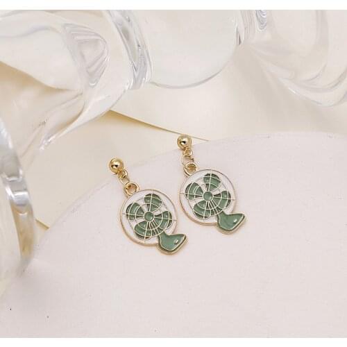 Origin Summer Korean Fashion Green Enamel Fan Dangle Earring for Women Sweet Gold Color Metallic Earring Jewellery Pendientes