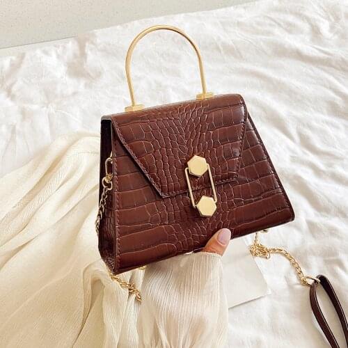 Stone Pattern PU Leather Crossbody Bags For Women Small Totes With Metal Handle Brand Designer Lady Shoulder Bag Luxury Handbags