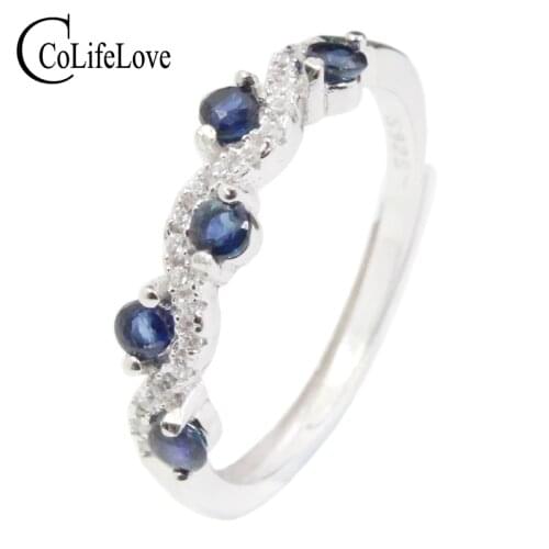 CoLife Jewelry 100% Natural Sapphire Ring for Engagement 5 Pieces Natural Sapphire Silver Ring 925 Silver Sapphire Jewelry