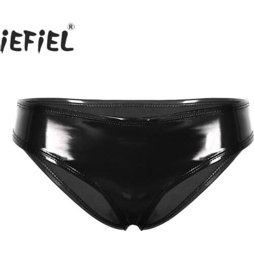 Womens Lingerie Panties Wetlook Sexy Female Intimates Sexy Clubwear Patent Leather Low Rise High Cut Mini Bikini Thong Underwear