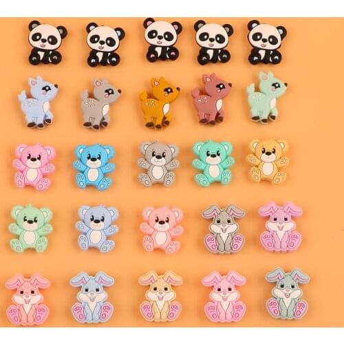 Kovict Animal Silicone Beads 10pcs Mini Rabbit Deer Panda BPA Free Food Grade Silicone DIY Pacifier Necklace Nursing Baby Toys