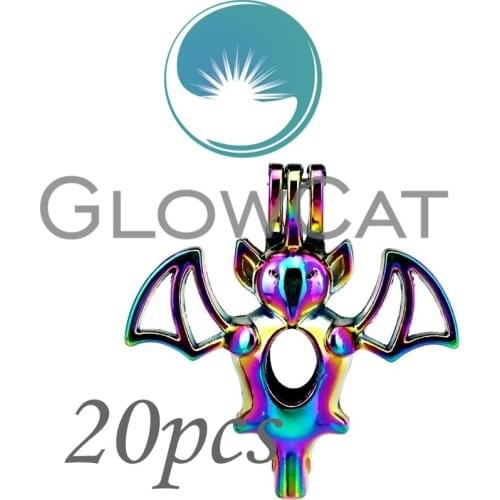 20x CC653 Rainbow Flying Animal Bat Beads Cage Jewelry Making Essential Oil Diffuser Pearl Cage Locket Pendant