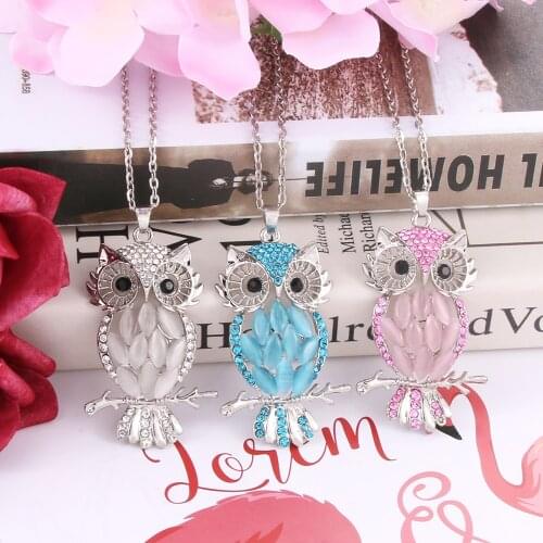 3 sliver girl Jewelry High Quality Owl Snap Pendant Necklace charm Necklaces 60mm For Women Jewelry for women Beautiful romance