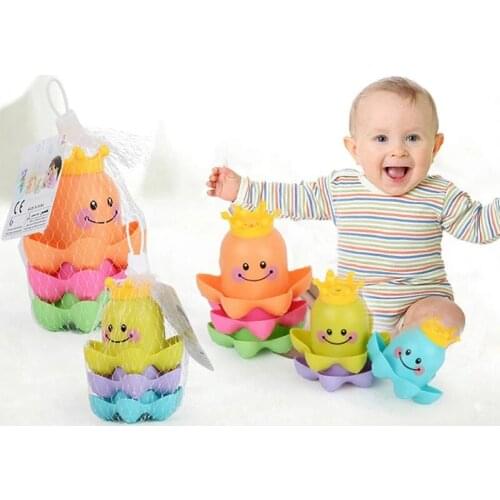 3PCS/Set Kids Ocean Life Stacking Cups Cute Educational Funny Toddler Bathroom Beach Cartoon Octopus Ocean Life Children‘s Toys