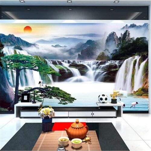 Beibehang Customized wallpaper 3d flowing water fortune Chinese style background wall park stone stream carp landscape 3d mural