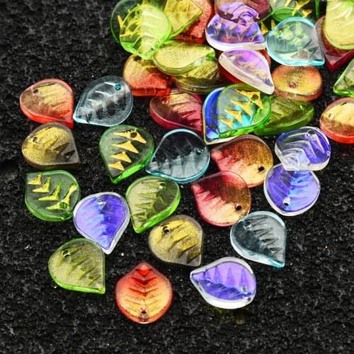 50Pcs Lampwork Glass Petal Bead Green Leaf Shape 10X12MM Mutil Gradient Color For DIY Making Earing Handmade Jewelry Accessories