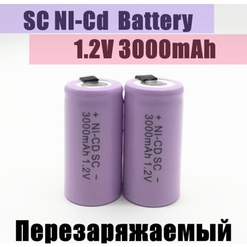24PCS High Quality SC Ni-Cd Rechargeable Battery 1.2V 3000mAh, Soldered Nickel Sheet, For LED Electric Drills And Power Tools