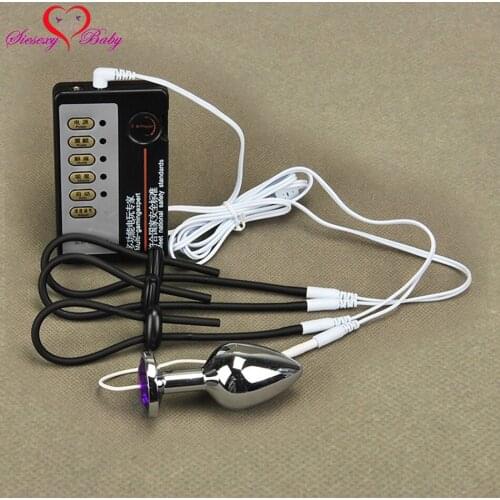 Middle size Anal Plug Penis Ring Electric Shock Host and Cable electro shock sex toys electro stimulation sex toys for TENS