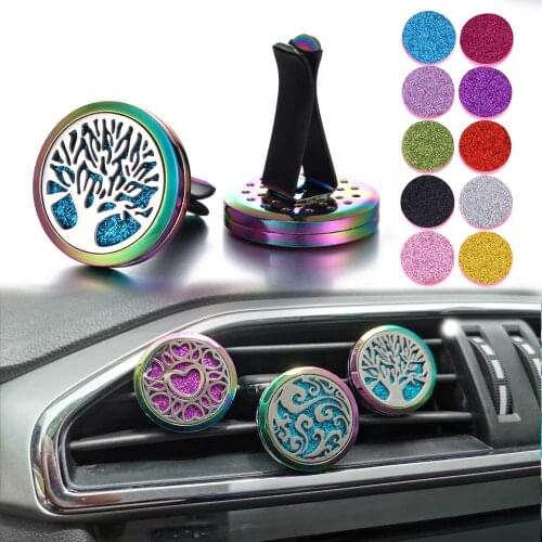 New Colorful Aroma Essential Oil Diffuser Car Clip Tree of Life Aromatherapy Diffuser Necklace Car Air Freshener Perfume Lockets