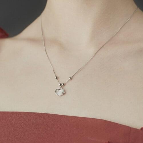 Lock of Good Wishes White Crystal Silver Color Clavicle Chain Necklace For Women Ladies Luxury Korean Dainty Jewelry