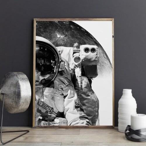 Black And White Outer Space Astronaut Canvas Art Poster Prints Modern Photography Space Painting Wall Pictures Home Room Decor