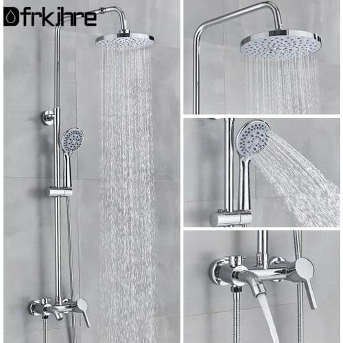 Bathroom Rainfall Shower faucet Set Chrome 8" Rainfall Head Shower System Bathtub Faucet With Hand Spray Wall Mounted Shower Set