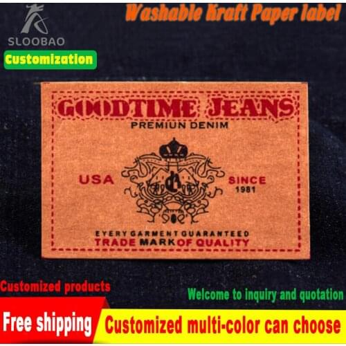 CustomizedJeansBagPantsWashableSilkScreenPrintingMarkKraftPaperTrademarkWashedLeatherLabelCanNotTearTheWashedPULeatherAccessorie