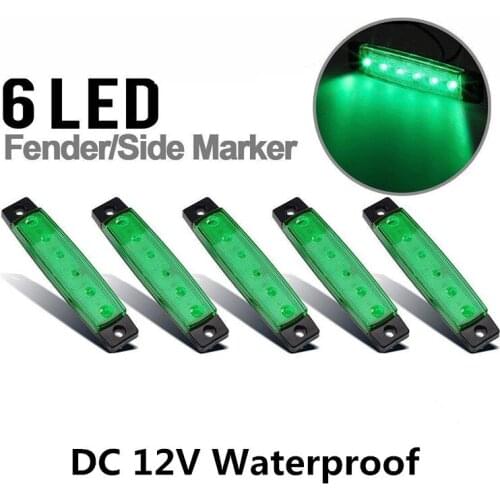 Fuleem 5pcs Green 12V 6 LED Side Marker Indicators Light Truck Trailer Boat Clearence