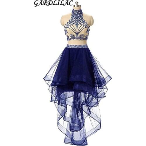 Gardlilac Halter Two Pieces Homecoming Dress Tulle Beading short homecoming Dress 2017 Sexy Party Dress