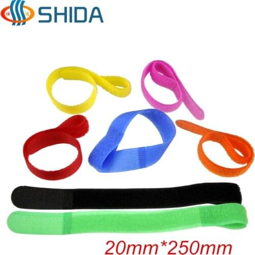 Hot Sale 50pcs/lot 20mm *250mm P Type Straps Hook and Loop Cable Wire Management Straps Nylon Colorful Cable Ties Free Shipping