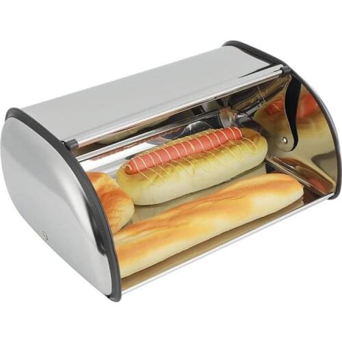 44X27X18cm Storage Box With Sliding Lid Stainless Steel Bread Box Kitchen Food Storage Container Home Large Storage HWC