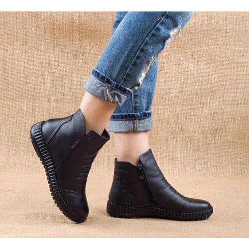 Fashion Winter Plus Velvet Leather Mother Shoes Women Boots Round Head Thick Bottom PU Leather Keep Warm Woman Knight Boots
