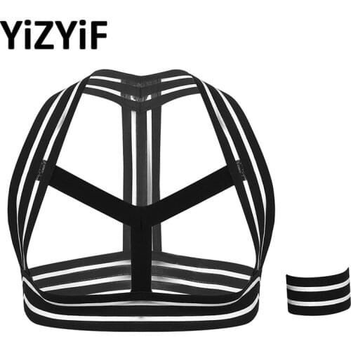 Clubwear Muscle Straps Harness Men Body Chest Harness Belt Elastic Striped Shoulder Support Brace Staps with Armband Costumes
