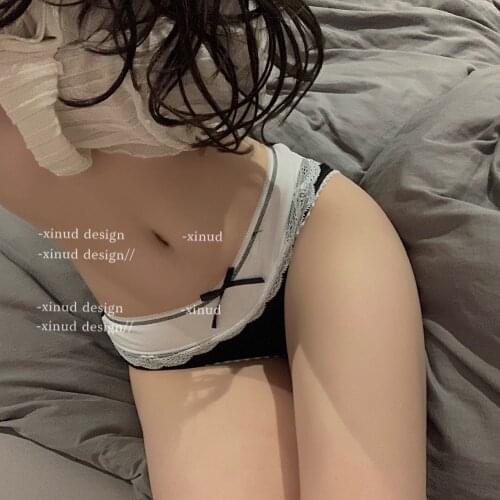 In the waist small fresh and sweet blow bowknot beautiful buttock lace edge comfortable triangle underwear super sexy