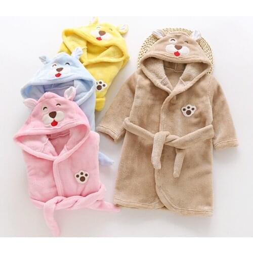 Autumn and winter childrens pajamas pajamas flannel hooded warm bathrobe kids pajamas boys and girls cute robes