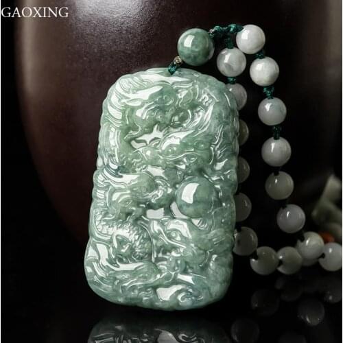 100% hand-carved natural Burmese jade Guan Gong green jade pendant jade necklace men and women pendant jade jewelry