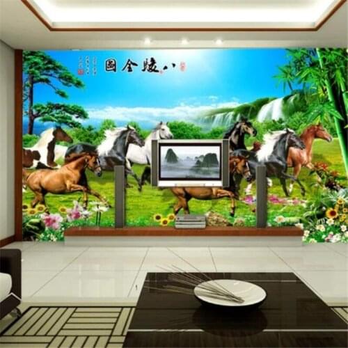 Custom wallpaper 3D murals solid wall painting eight horses TV background wall living room bedroom decorative painting wallpaper