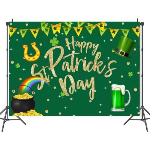 Happy St. Patricks Day Lucky Green Clover Backdrops Photos Background Decor for Portrait Photography Photocall Studio Props