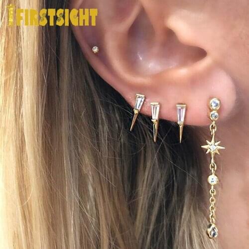 2021 New 925 Sterling Silver Spike Cz Stud Earrings For Women Wedding Small Huggie Earrings Tiny Minimal Dainty Stud Cz Errings