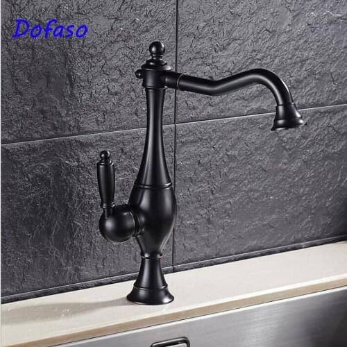 Dofaso ktiche Black Brass sink Faucet Single Handle Mixer Tap Hot And Cold bathroom basin faucet