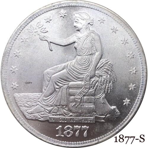 United States America 1877 S 1 Trade One Dollar US In God We Trust With Motto 420 Grains 900 Fine Silver Plated Copy Coin