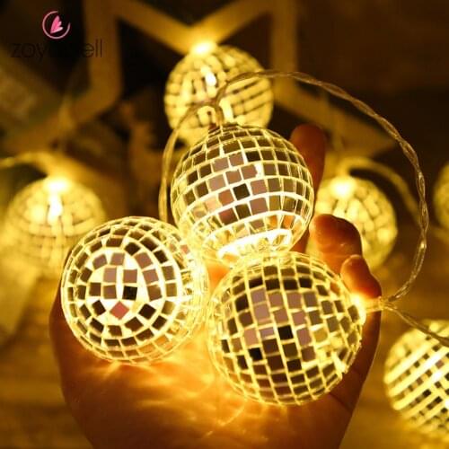 LED Mirror Ball Light String Fairy Garland Lights For Christmas Tree Wedding Home Indoor Decoration Battery Powered 1.5/3/6/10m