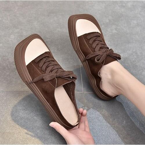 Half slippers womens spring and summer new cool slippers contrast color retro handmade Square up soft soled shoes