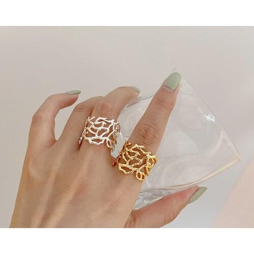 TARCLIY Vintage Hollow Out Metal Dendritic Open Ring Chic Design Women Simple Adjustable Rings Jewelry Accessories 2021 New
