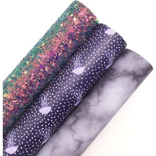 Jellyfish Marble Printed Synthetic Faux leather Fabric Sheets Felt Backing Matching with Iridescent Green Glitter 21X29CM 6S73A