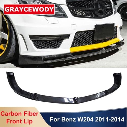 V Style Carbon Fiber Material Front Lip Bumper Spoiler Diffuser For Mercede Benz W204 C Class C63 AMG 2011-2014 Car Modification