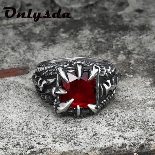 Party Gift Cool Dragon Claw Ring With Red/Blue/Black Stone Stainless Steel CZ Ring Mans Hiqh Quality Jewelry Dropshipping