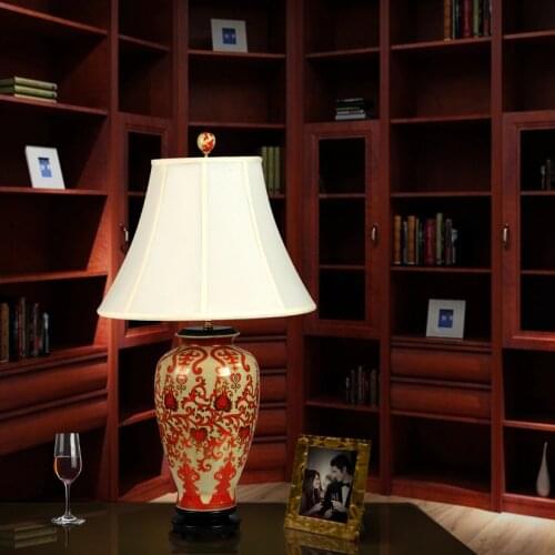 Vintage chinese bedroom living room wedding table lamp Jingdezhen porcelain ceramic table lamp art table lamp red